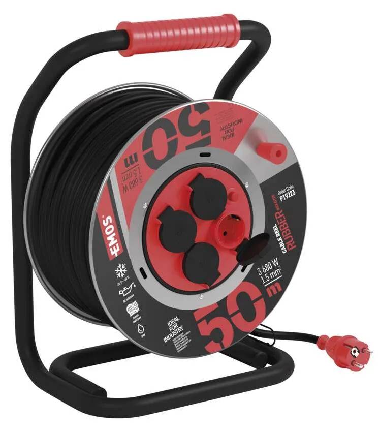 Фото - Удлинитель 220В EMOS на катушке EMOS P19223, 4 розетки, 50, резина/неопрен