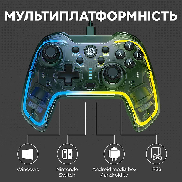 Фото - Геймпад Canyon Brighter GP-02 Wired RGB 4in1 PS3/Android BOX-TV/Nintendo Crystal (CND-GP02)