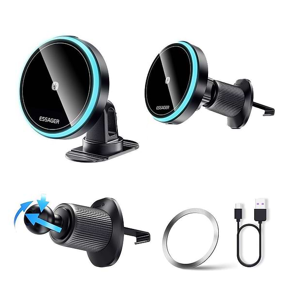 Фото - Автодержатель с беспроводной зарядкой Essager Element magnetic wireless charging car bracket outlet + paste model (EZJCX-YS01-Z)