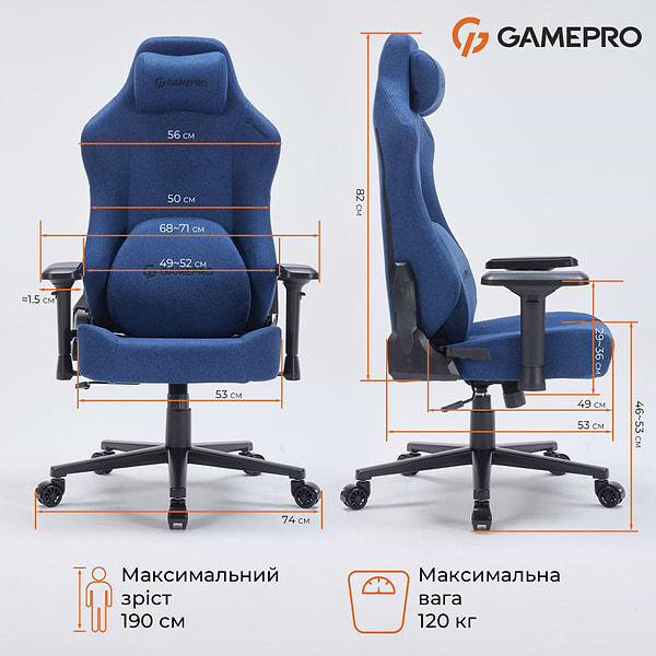 Фото - Кресло для геймеров GamePro FGC750DB Size L Fabric Dark Blue