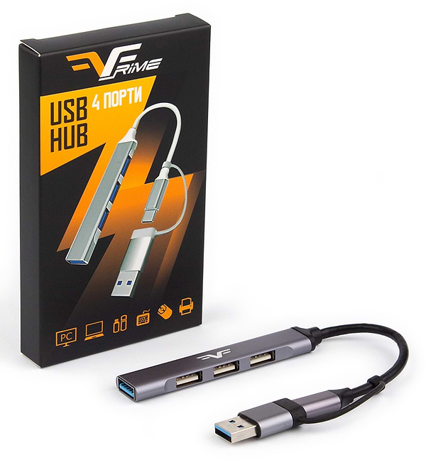Фото - Хаб USB Frime 1xUSB3.0, 3xUSB2.0 Silver (FH-20152)