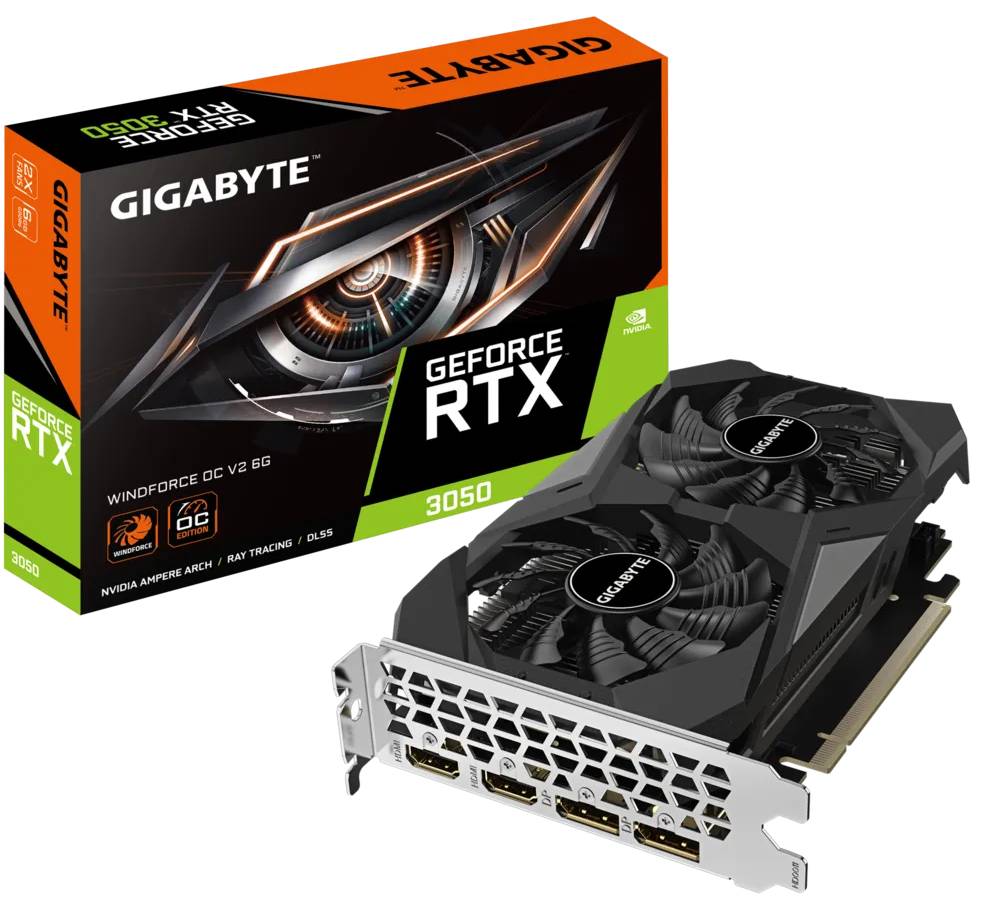 Відеокарта Gigabyte nVIDIA RTX 3050 6GB DDR6 Core:1477MHz (GV-N3050WF2OCV2-6GD)