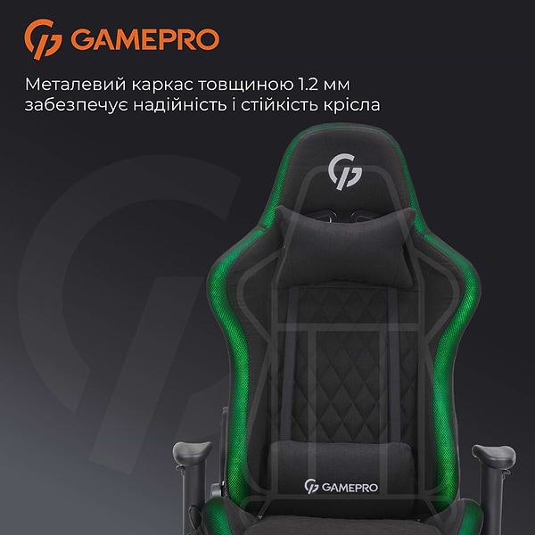 Фото - Крісло для геймерів GamePro RGB Size L Fabric Black (GC700FB)