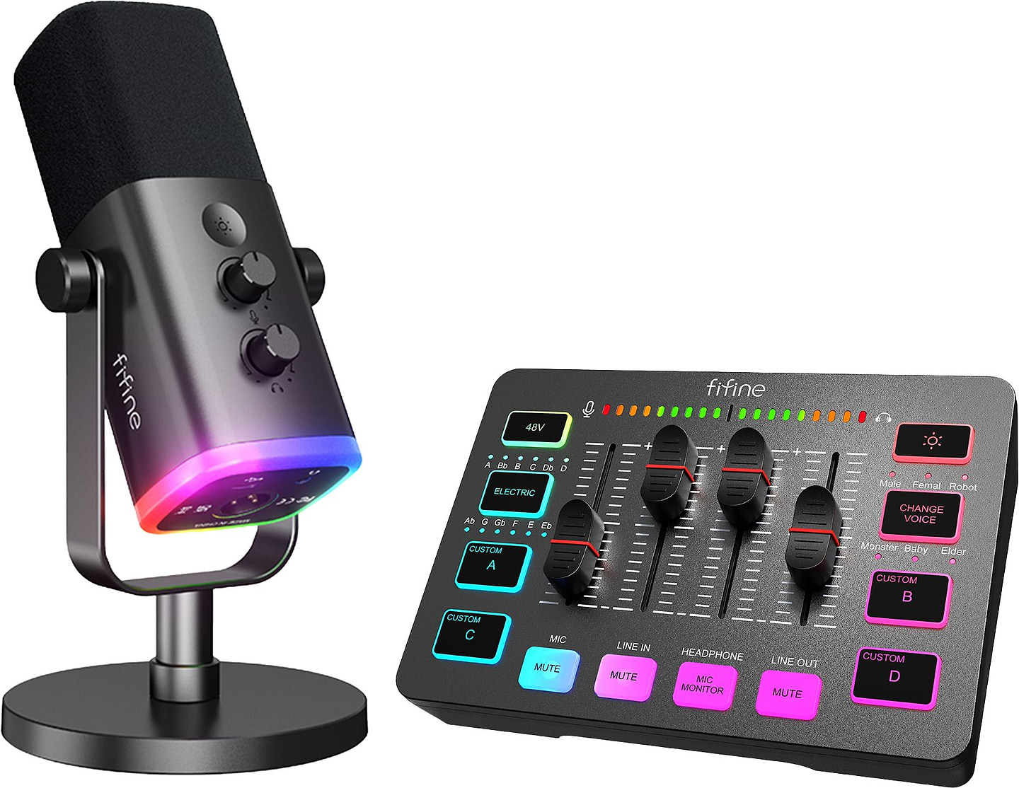 Мікрофон до комп'ютера Fifine + аудіомікшер (KS5)
