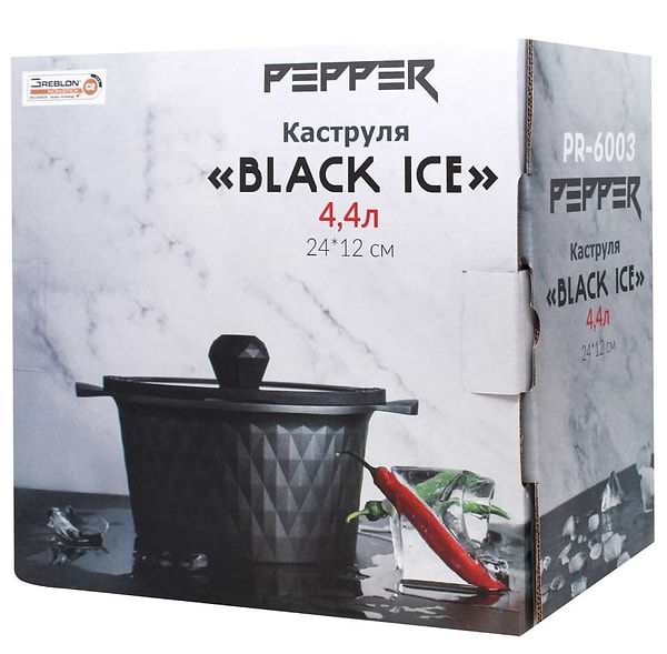 Фото - Каструля Pepper Black Ice Greblon C2 4,4л. 24x12 см (PR-6003)
