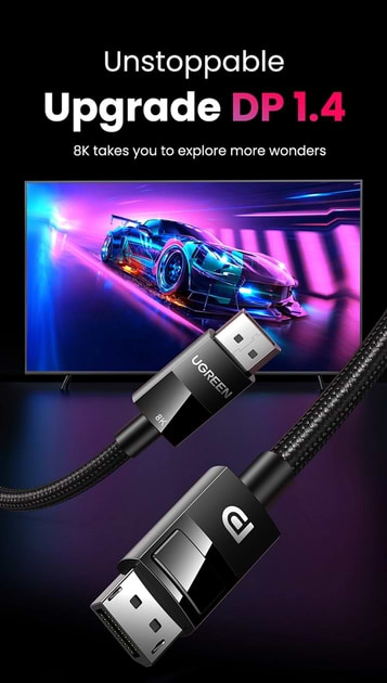 Кабель UGREEN DP114 DP 1.4 Male to Male 1m Black (80390) - Фото 1