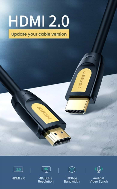 Фото - Кабель HDMI UGREEN HD101 HDMI Round 2m Yellow/Black (10129)