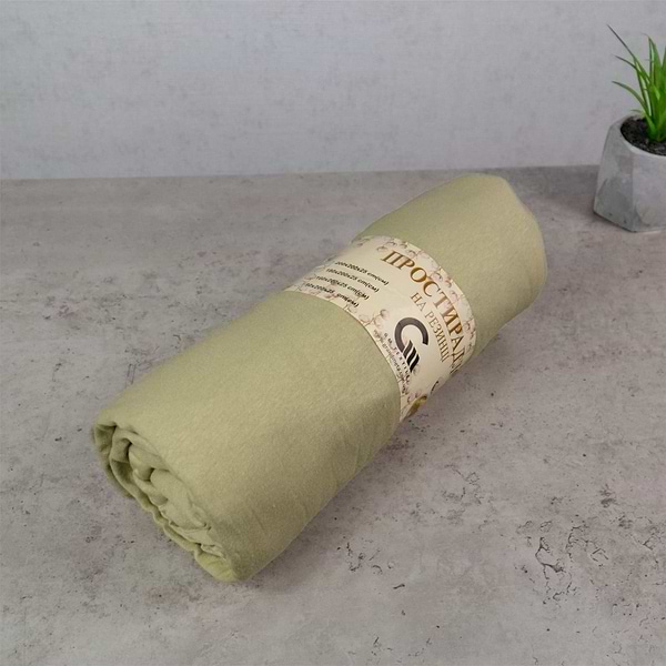 Фото - Простирадло двоспальне GM Textile на резинці оливкове 180х200х25