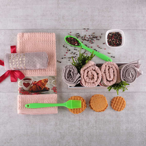 Фото - Рушник кухонний Aisha махровий бежевий цифр.друк Круасан 40х60