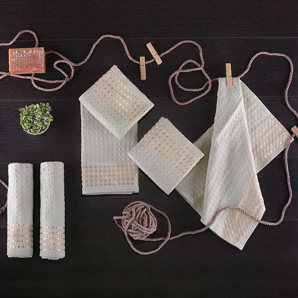 Фото - Рушник кухонний Aisha вафельний золотий борт Оливковий 40х60