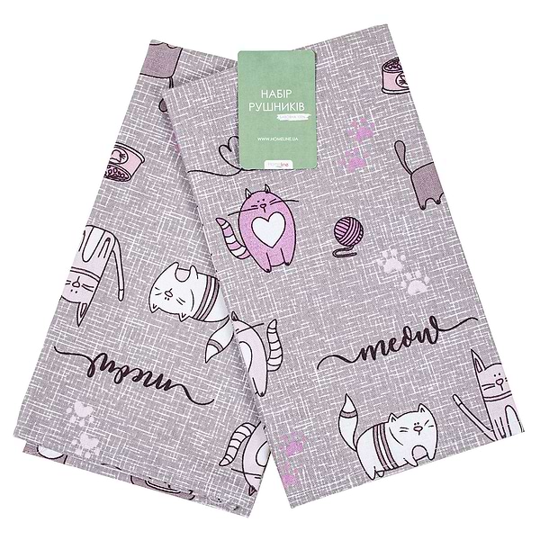 Фото - Набор полотенец Home Line Полупанама Кот на кухне серо-сиреневый 40х60 2 шт. (175291)