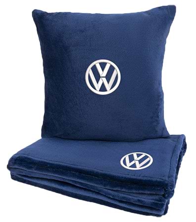 Фото - Набір плед + подушка в авто EVAtech M для Volkswagen сині MBLMPSMLV032