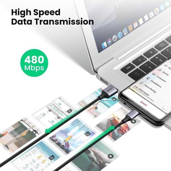 Фото - Кабель синхронизации данных UGREEN US290 USB - Micro USB Cable Aluminum Braid 1m Black (60146)