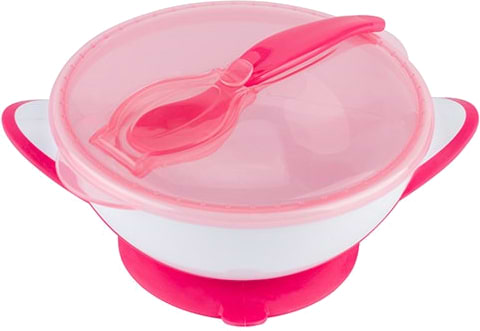 Тарелка для малыша BabyOno с присоской и ложечкой розовая (1063/03)