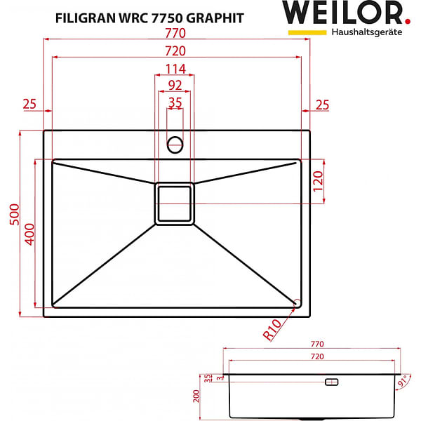 Фото - Мойка кухонная Weilor Filigran WRC 7750 Graphit
