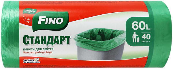 Фото - Пакет мусорный FINO Стандарт 60 л, 40 шт Фото - Пакет мусорный FINO Стандарт 60 л, 40 шт