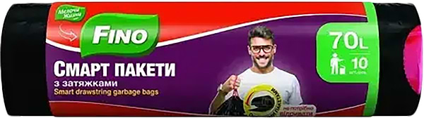 Фото - Пакет мусорный FINO с затяжками, Прочные 70 л, 10 шт