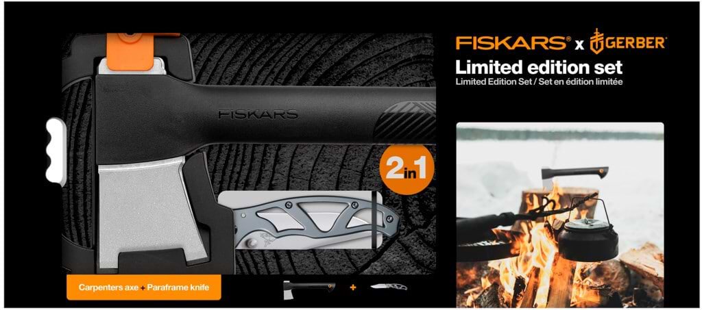 Набор садовых инструментов Fiskars топор Solid A6 +нож Gerber Paraframe (1057911)