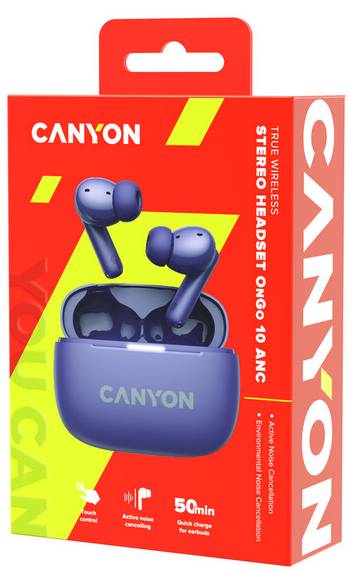 Фото - Навушники вкладиші бездротові TWS Canyon OnGo TWS-10 ANC ENC Purple (CNS-TWS10PL)