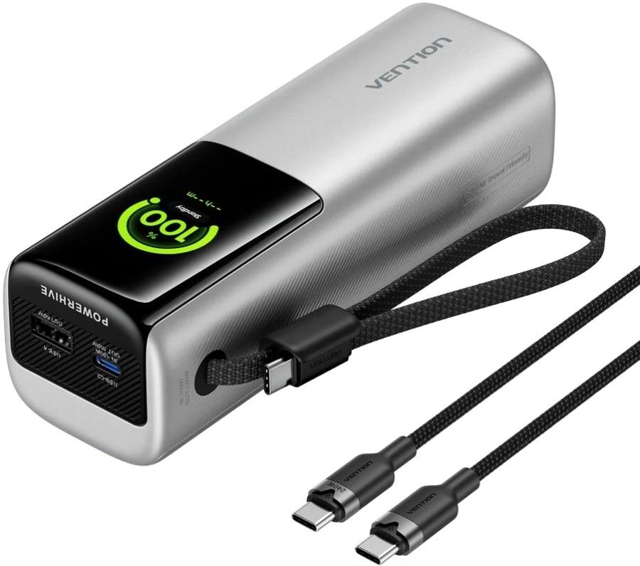 Батарея мобільна Vention 27000mAh 200W PD3.1 USB-A USB-C Silver (FKGI0)