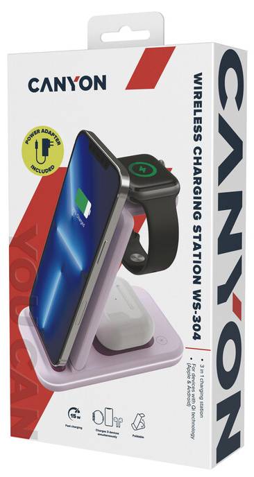 Фото - Беспроводное зарядное устройство Canyon WS-304 3 в 1 QI Iced Pink (CNS-WCS304IP)