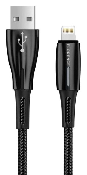 Кабель синхронизации данных Florence Solid LED Lightning 1m 3A Black (FL-2206-KL)