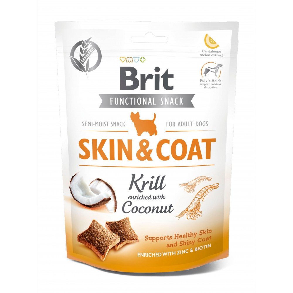 Ласощі для собак Brit Care Functional Snack Skin and Coat для здорової шкіри та шерсті з крилем та кокосом 150 г (8595602539963)