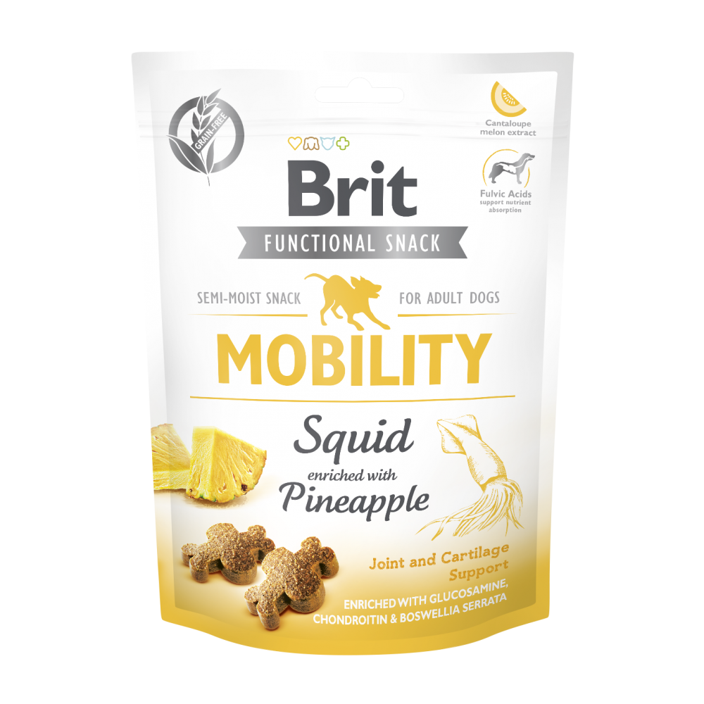 Ласощі для собак Brit Care Functional Snack Mobility для підтримки суглобів з кальмаром та ананасом 150 г (8595602539932)