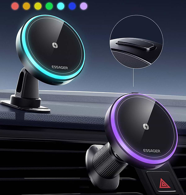 Фото - Автодержатель с беспроводной зарядкой Essager Element magnetic wireless charging car bracket outlet + paste model (EZJCX-YS01-Z)