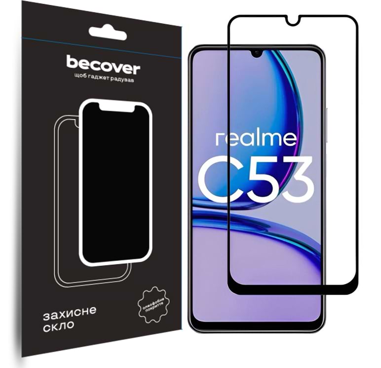 Захисне скло для смартфону BeCover Realme C53 Black (710105) - Фото 1