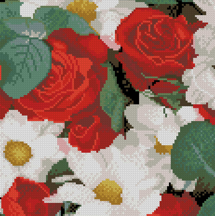 Алмазний живопис Strateg Троянди й ромашки 30х30 (FZ3030-26)