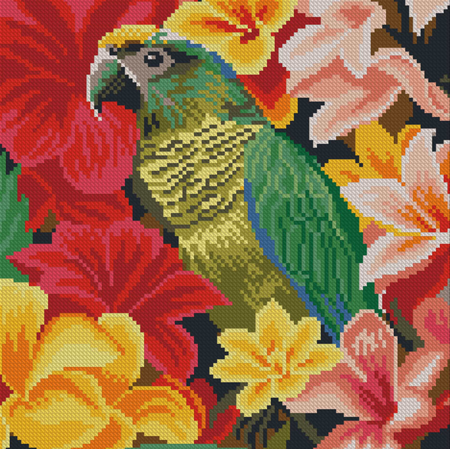 Алмазний живопис Strateg Папуга в квітах 30х30 (FZ3030-38)