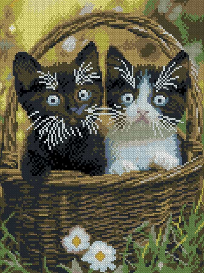 Алмазний живопис Strateg Кошенята у кошику 30х40 (FZ3040-06)