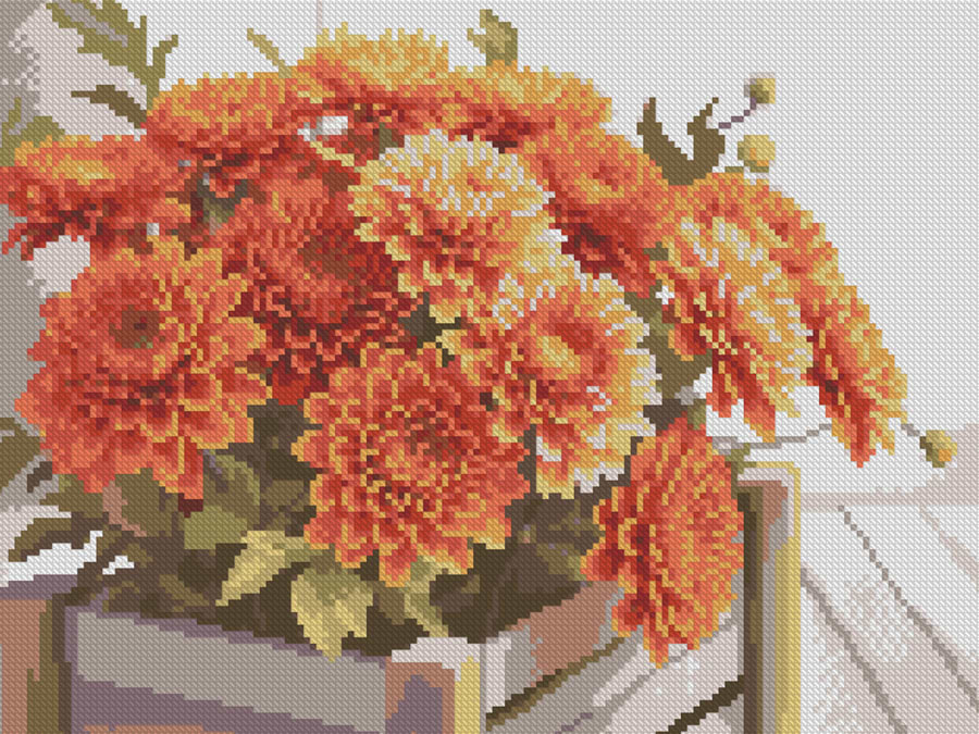 Алмазний живопис Strateg Горщик хризантем 30х40 (FZ3040-38)