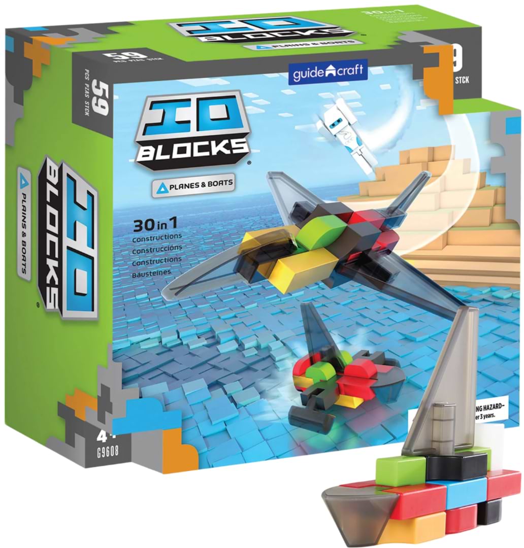 Пластиковий конструктор Guidecraft IO Blocks Літаки і кораблі з доповненою 3d реальністю, 59 деталей (G9608)