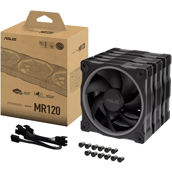 Фото - Корпусний вентилятор Asus PRIME MR120 ARGB BLACK 3IN1 (90DA00I0-B09020)