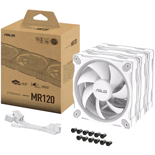Фото - Корпусный вентилятор Asus PRIME MR120 ARGB WHITE 3IN1 (90DA00I3-B09020)