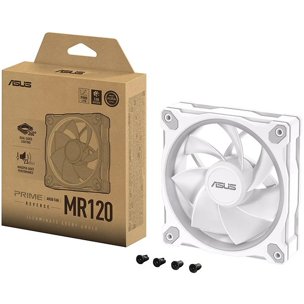 Фото - Корпусный вентилятор Asus PRIME MR120 REVERSE ARGB WHITE (90DA00L3-B09000)