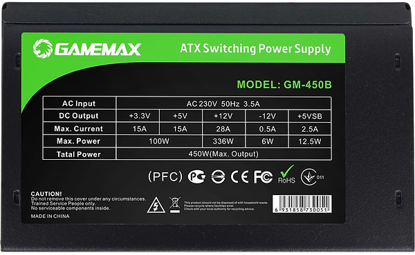 Фото - Блок живлення для ПК Gamemax ATX 450W з кабелем живлення (GM-450B)