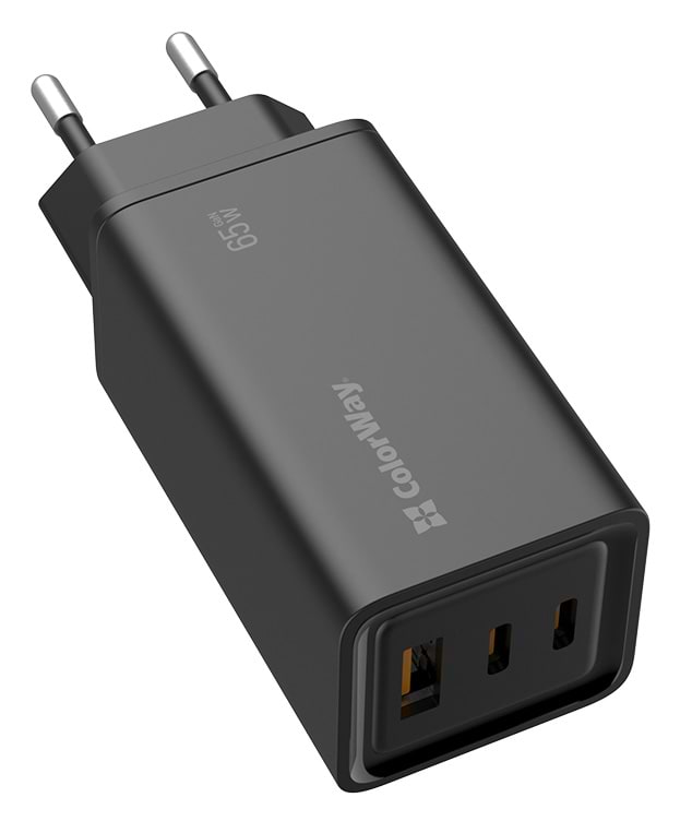 Сетевое зарядное устройство Colorway GaN3 Pro Power Delivery 2USB Type-C PDx3A;1USBx3A Black (CW-CHS039PD-BK) - Фото 1