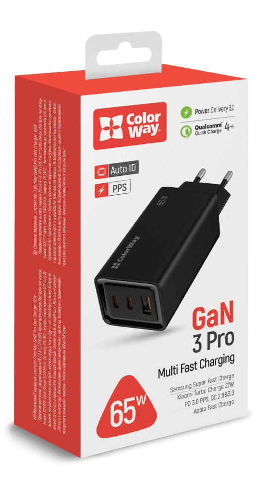 Фото - Мережевий зарядний пристрій Colorway GaN3 Pro Power Delivery 2USB Type-C PDx3A;1USBx3A Black (CW-CHS039PD-BK)