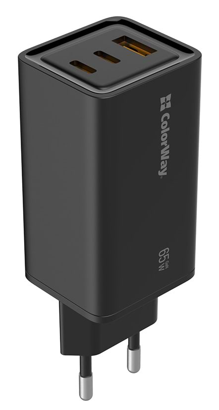 Фото - Мережевий зарядний пристрій Colorway GaN3 Pro Power Delivery 2USB Type-C PDx3A;1USBx3A Black (CW-CHS039PD-BK)