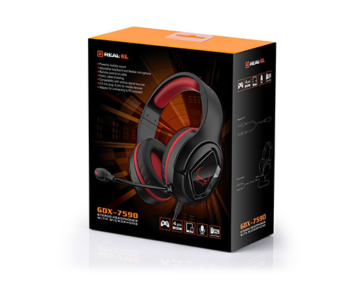 Фото - Гарнітура дротова ігрова REAL-EL GDX-7590 Black/Red
