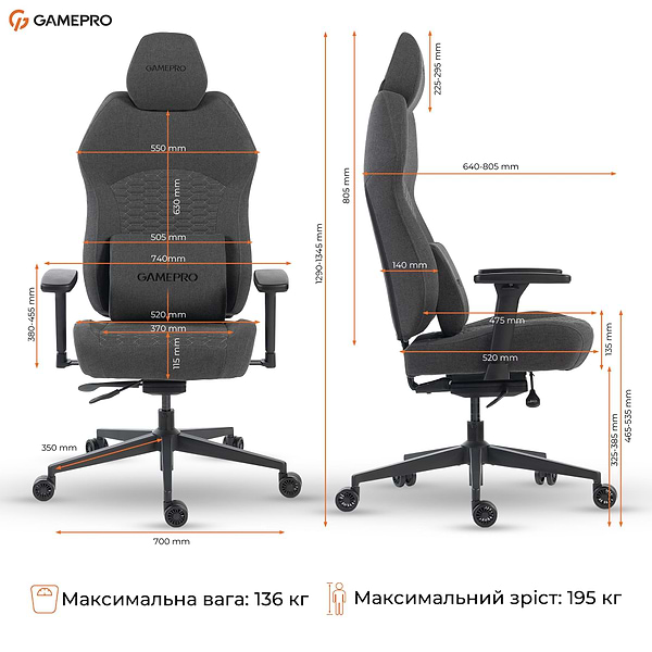 Фото - Крісло для геймерів GamePro GC760DG Dark Grey