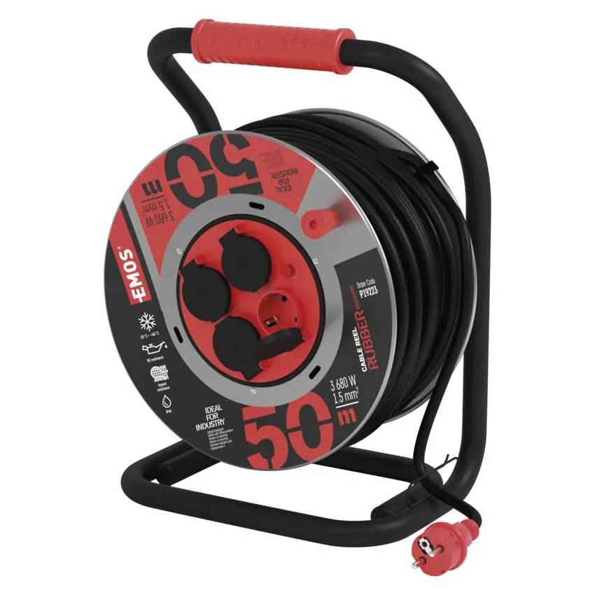 Фото - Удлинитель 220В EMOS на катушке EMOS P19223, 4 розетки, 50, резина/неопрен