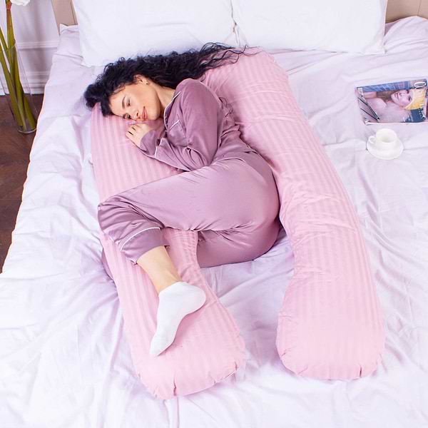 Фото - Подушка для майбутніх мам MirSon U-подібна № 8026 Satin Stripe Pink (2200006178644)