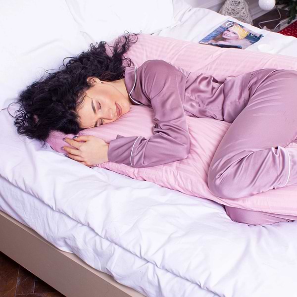 Фото - Подушка для майбутніх мам MirSon U-подібна № 8026 Satin Stripe Pink (2200006178644)