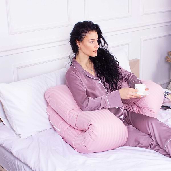 Фото - Подушка для майбутніх мам MirSon U-подібна № 8026 Satin Stripe Pink (2200006178644)