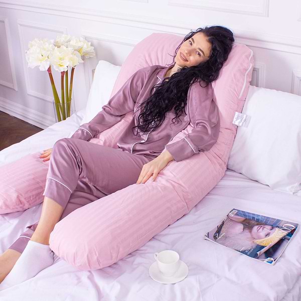 Фото - Подушка для майбутніх мам MirSon U-подібна № 8026 Satin Stripe Pink (2200006178644)