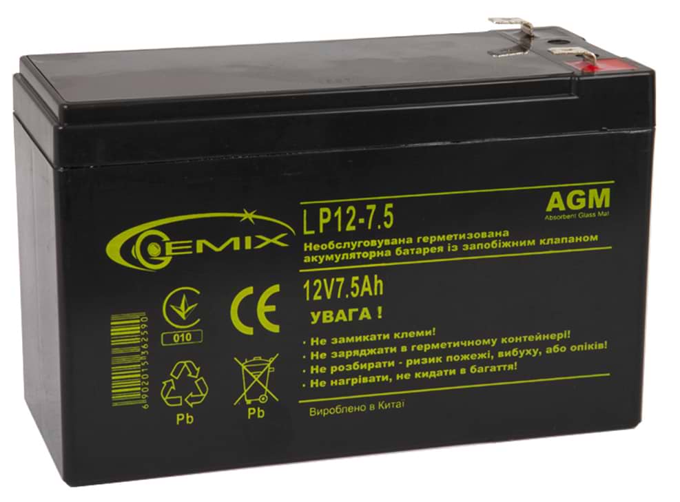 Акумулятор для ДБЖ Gemix 12V 7.5AH (LP12-7.5) AGM